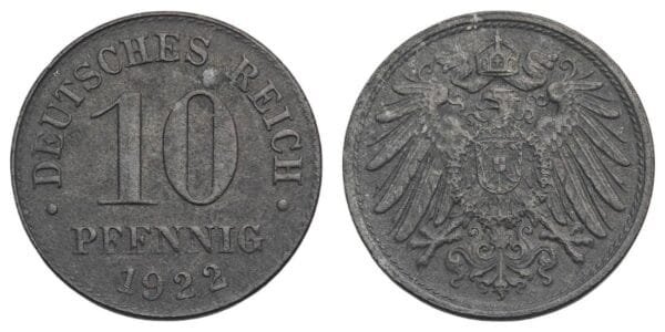 GERMANY 10 pfennig 1922 / Weimar Republic / VF