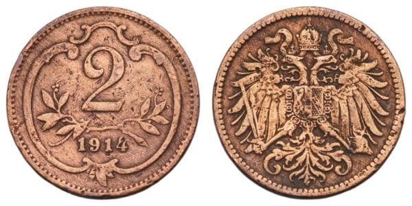 AUSTRIA 2 heller 1914 VF-