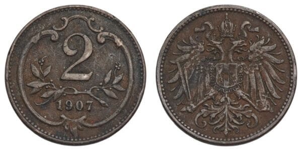 AUSTRIA 2 heller 1907 VF-
