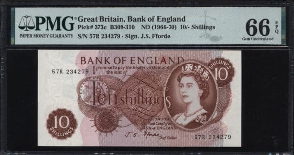 ENGLAND 10 shillings ND(1966-1970) PMG 66 EPQ