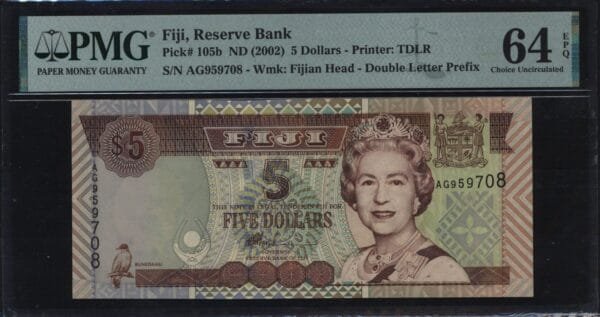 FIJI 5 dollars 2002 PMG 64 EPQ