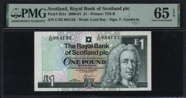 SCOTLAND 1 pound 2001 PMG 65 EPQ