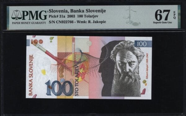SLOVENIA 100 tolarjev 2003 PMG 67 EPQ