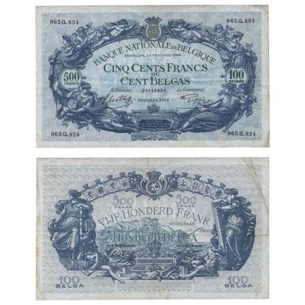 BELGIUM 500 francs 1941 / 100 belgas / VF
