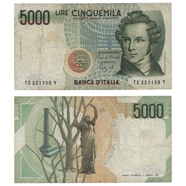 ITALY 5000 lire 1985 / Series: TC / VF