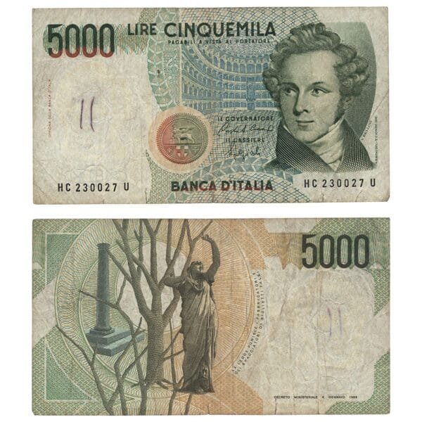 ITALY 5000 lire 1985 / Series: HC / VF-