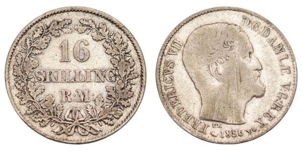 DENMARK 16 skilling rigsmont 1856 / Silver / VF-