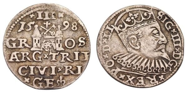 POLAND 3 groschen 1598 / Silver / VF+