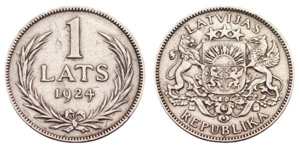 LATVIA 1 lats 1924 / Silver / VF