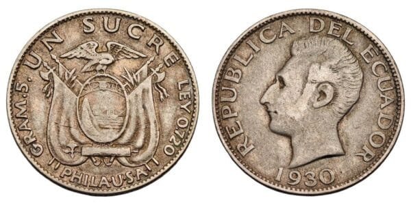 ECUADOR 1 sucre 1930 / Silver / VF