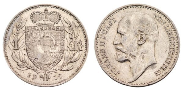LIECHTENSTEIN 1 krone 1910 / Silver / VF