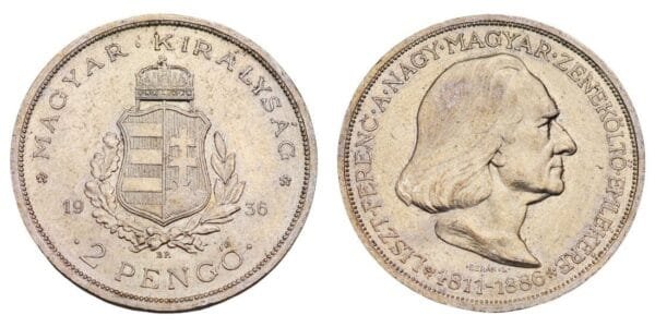 HUNGARY 2 pengo 1936 / Franz Liszt / Silver / UNC