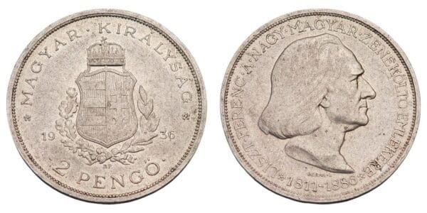 HUNGARY 2 pengo 1936 / Franz Liszt / Silver / UNC-