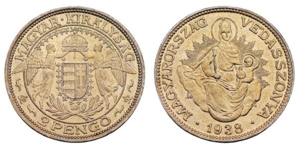 HUNGARY 2 pengo 1938 / Silver / UNC