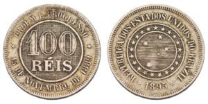 BRAZIL 100 reis 1895 VF