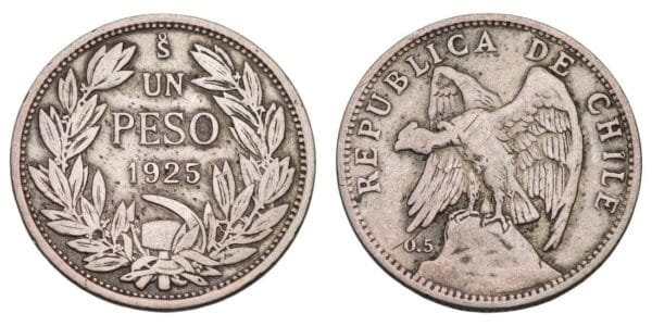 CHILE 1 peso 1925 / Silver / VF