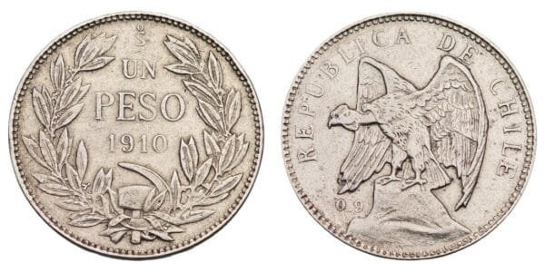 CHILE 1 peso 1910 / Silver / VF