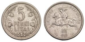LITHUANIA 5 litai 1925 / Silver / VF+