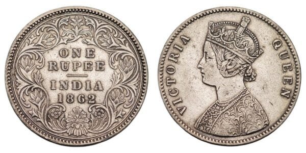 INDIA 1 rupee 1862 / British / Silver / VF+