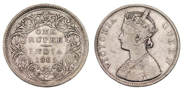 INDIA 1 rupee 1862 / British / Silver / VF
