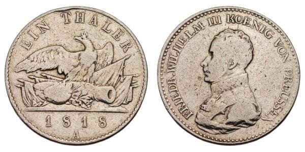 GERMANY 1 thaler 1818A / Prussia / Silver / VF-
