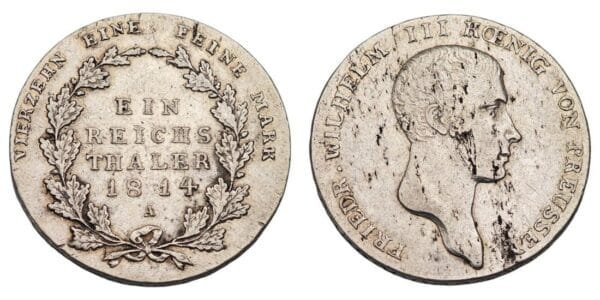 GERMANY 1 reichsthaler 1814A / Prussia / Silver / VF-