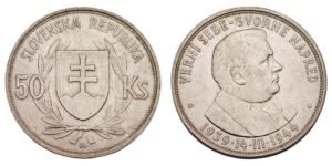 SLOVAKIA 50 korun 1944 / 5th Anniversary of the Slovak Republic / Silver / XF