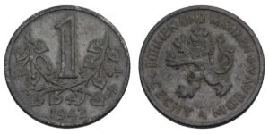 BOHEMIA AND MORAVIA 1 koruna 1942 / WWII issue / XF