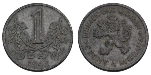 BOHEMIA AND MORAVIA 1 koruna 1942 / WWII issue / XF