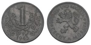 BOHEMIA AND MORAVIA 1 koruna 1943 / WWII issue / XF