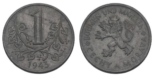 BOHEMIA AND MORAVIA 1 koruna 1943 / WWII issue / XF