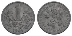 BOHEMIA AND MORAVIA 1 koruna 1944 / WWII issue / XF