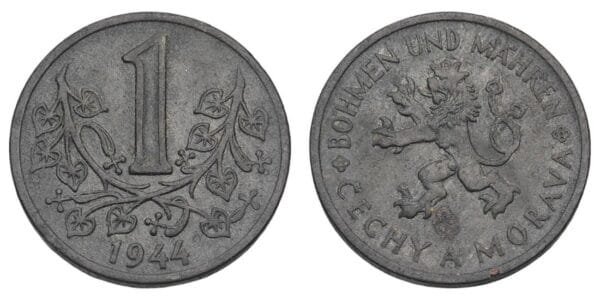 BOHEMIA AND MORAVIA 1 koruna 1944 / WWII issue / XF