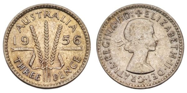AUSTRALIA 3 pence 1956 / Silver / XF+