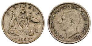 AUSTRALIA 6 pence 1950 / Silver / VF