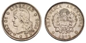 ARGENTINA 20 centavos 1882 / Silver / XF-
