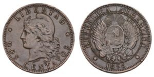 ARGENTINA 2 centavos 1896 VF