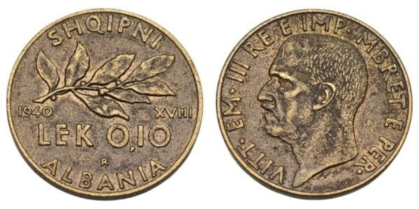 ALBANIA 0.10 lek 1940 / WWII Italian Occupation / XF
