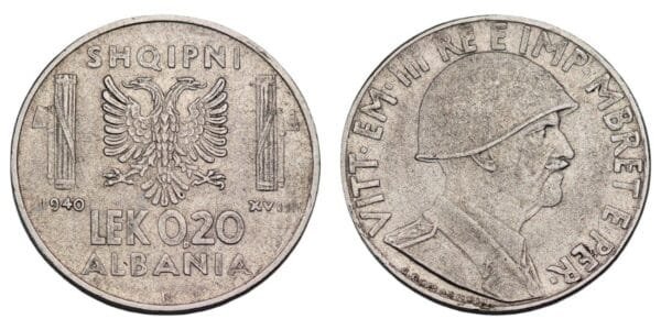 ALBANIA 0.20 lek 1940 / WWII Italian Occupation / VF
