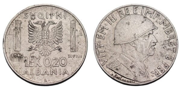 ALBANIA 0.20 lek 1940 / WWII Italian Occupation / VF