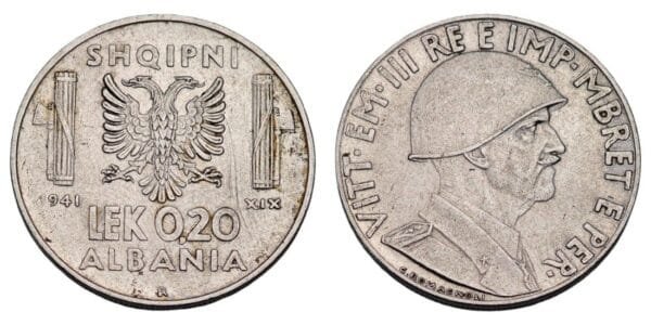 ALBANIA 0.20 lek 1941 / WWII Italian Occupation / VF