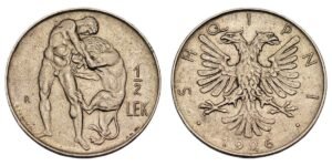 ALBANIA 1/2 lek 1926 / Hercules And Lion / VF+