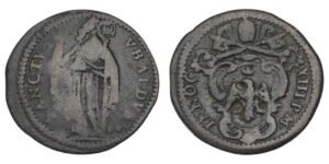 PAPAL STATES 1 quattrino 1722PM / Gubbio / Innocent XIII / VF-