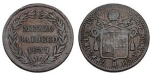 PAPAL STATES 1/2 baiocco 1837 VF