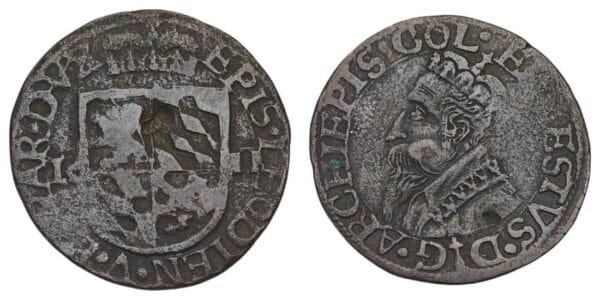 BELGIUM 1 liard 1611 / Liege / Ernst of Bavaria / F