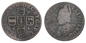 BELGIUM 1 liard 1744 / Liege / Johan Theodor of Bavaria / F