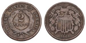 UNITED STATES OF AMERICA 2 cents 1869 / Union Shield / VF