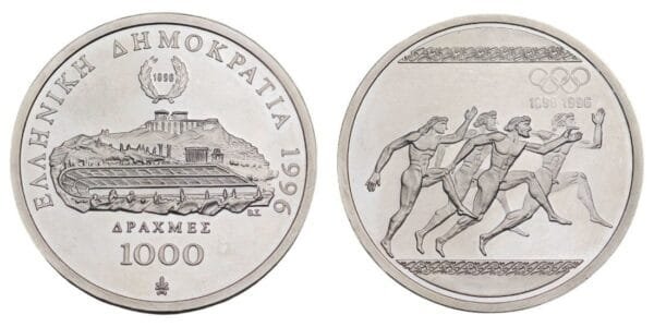 GREECE 1000 drachmes 1996 / Olympic Games / Running / Silver / Proof (with minor fingerprints)