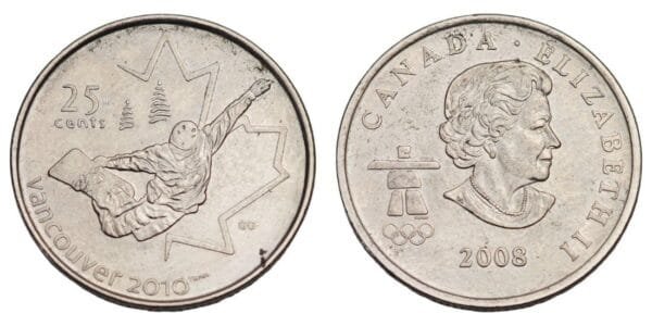 CANADA 25 cents 2008 / 2010 Vancouver Olympic Games - Snowboarding / XF