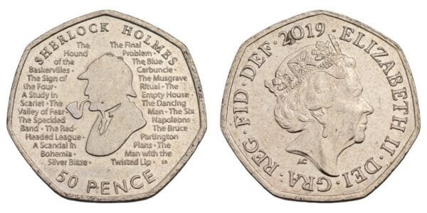 GREAT BRITAIN 50 pence 2019 / 160th Anniversary of the Birth of Sir Arthur Conan Doyle / Sherlock Holmes / VF+
